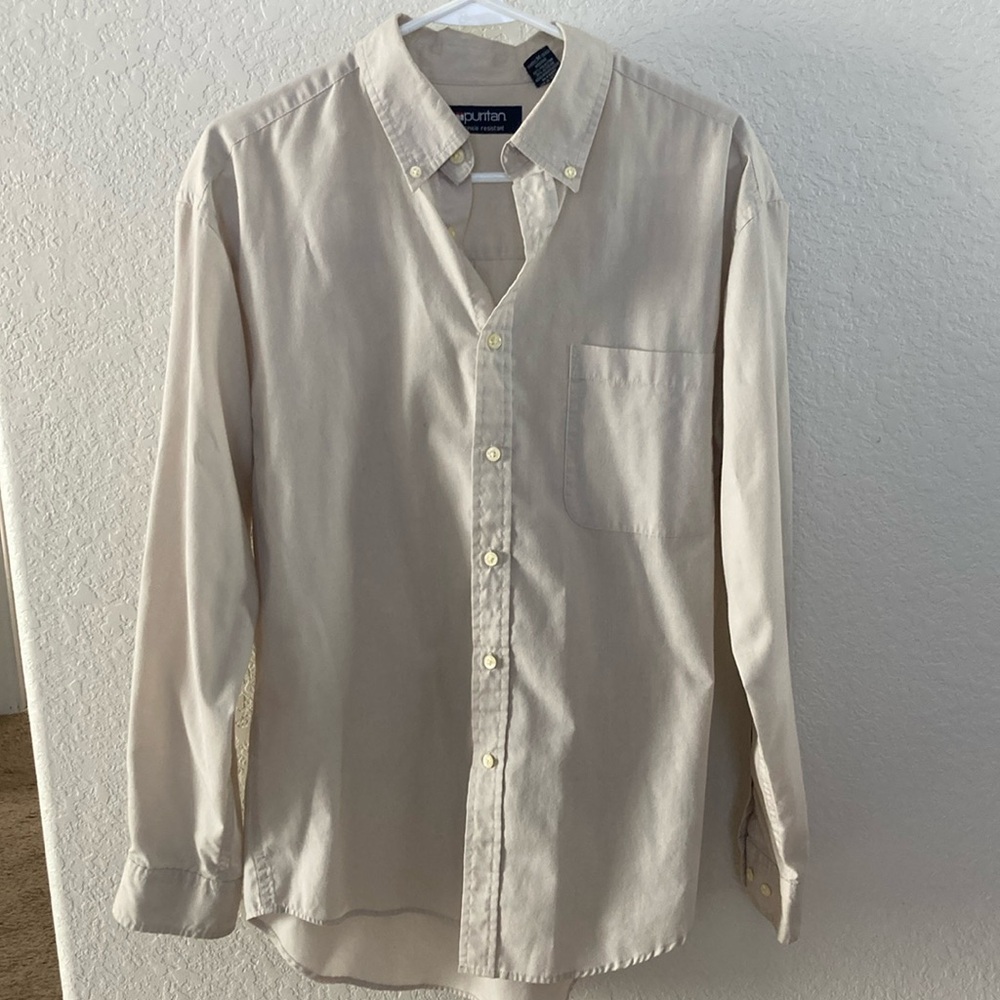 Puritan Wrinkle Resistant Khaki/Cream Button Down Dress Shirt